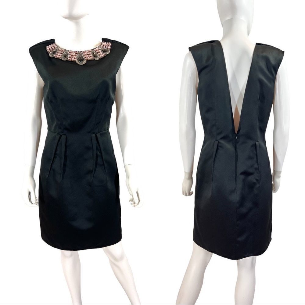 ABS Allen Schwartz Embellished Satin Pleated Mini Dress VINTAGE